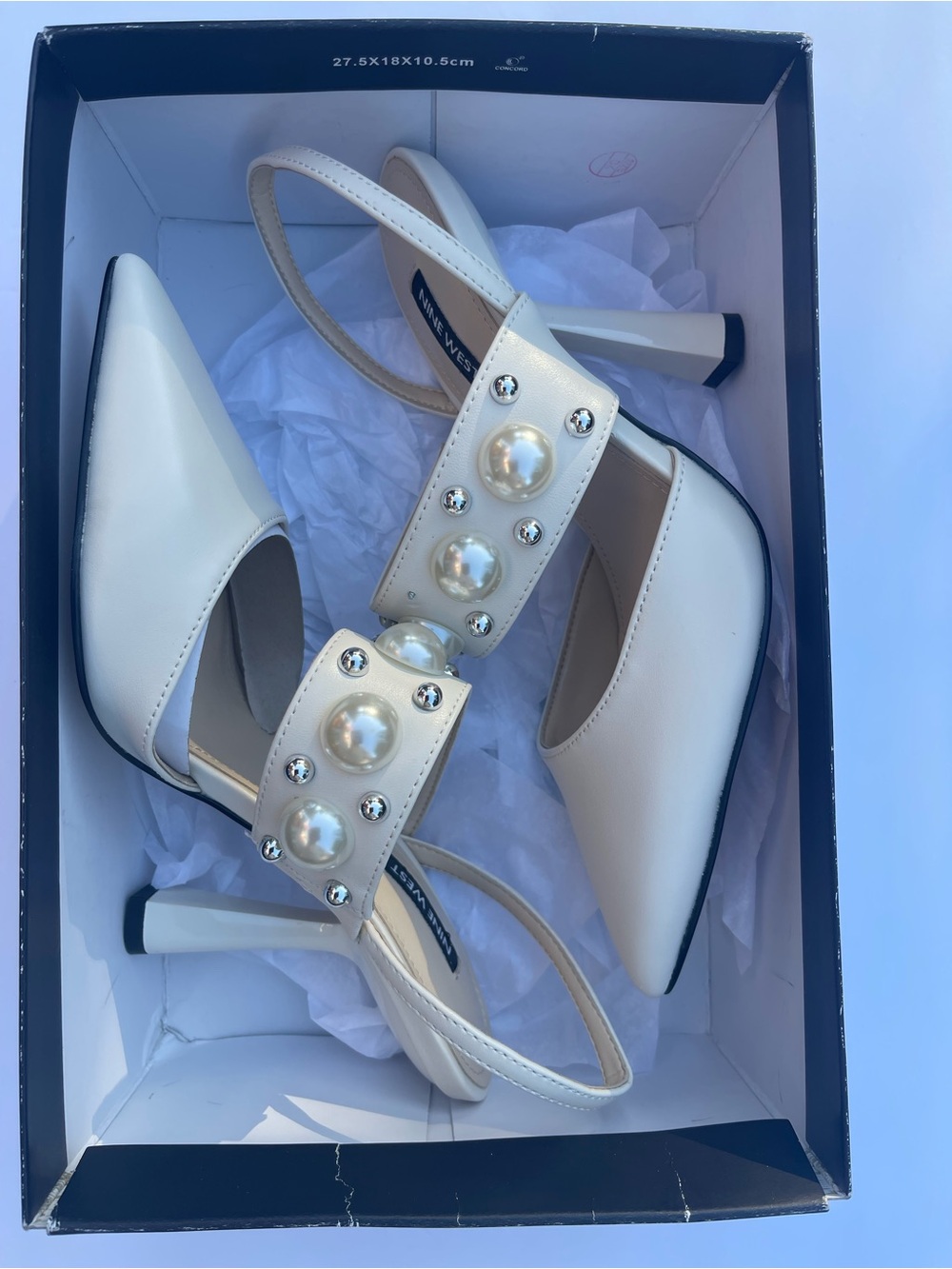 Nine West Cream Pearl Embellished Slingback Pointed Toe Pumps Size 7